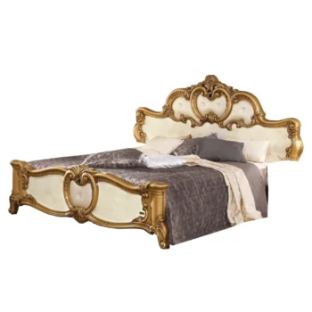 High Gloss Lacquer Barocco Bed Ivory with Gold, Camelgroup Italy