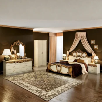 High Gloss Lacquer Barocco Bed Ivory with Gold, Camelgroup Italy