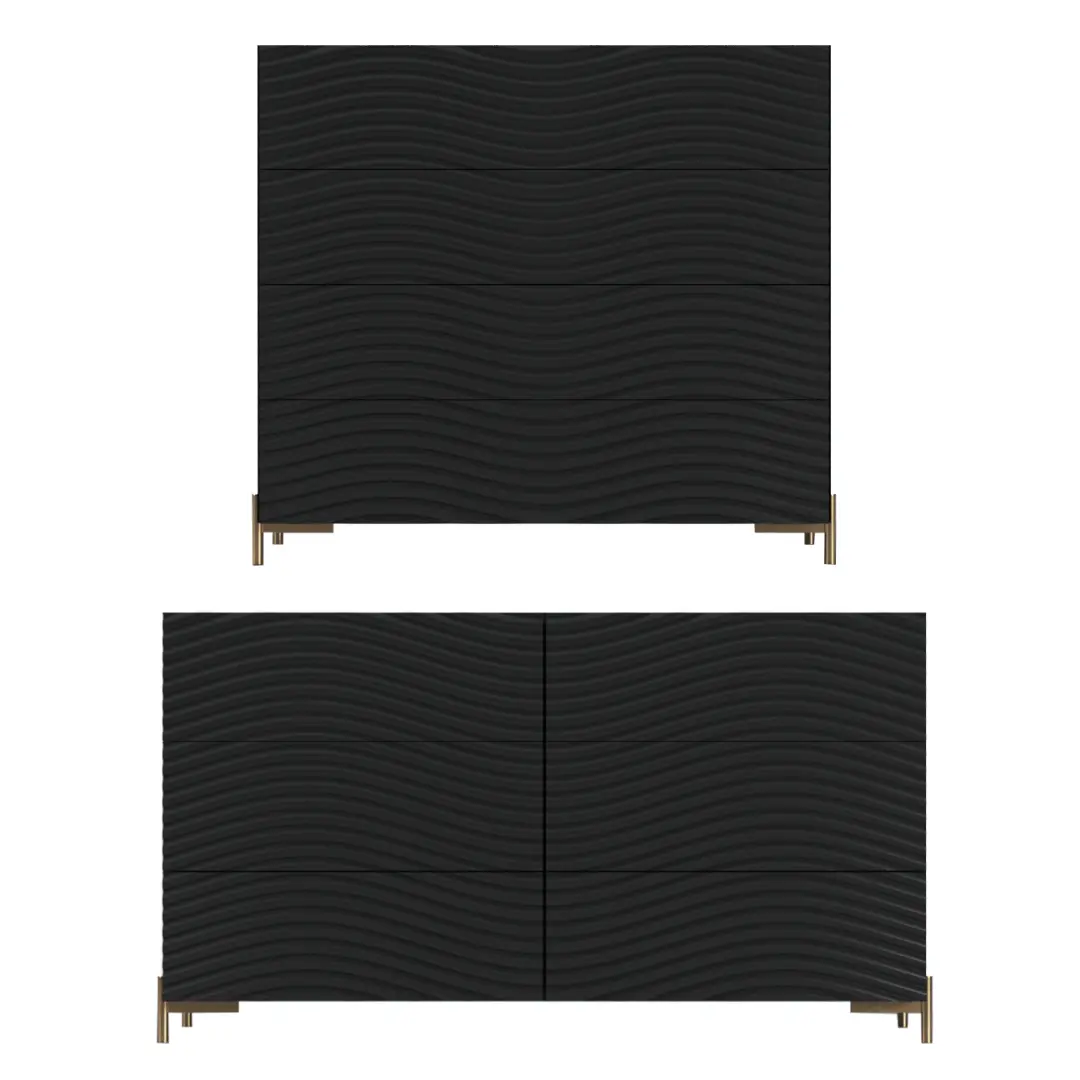Wave Dressers / Mirrors Dark Grey By Esf Furniture | Mobilia Cleopatra 3 Wave Dressers / Mirrors Dark Grey