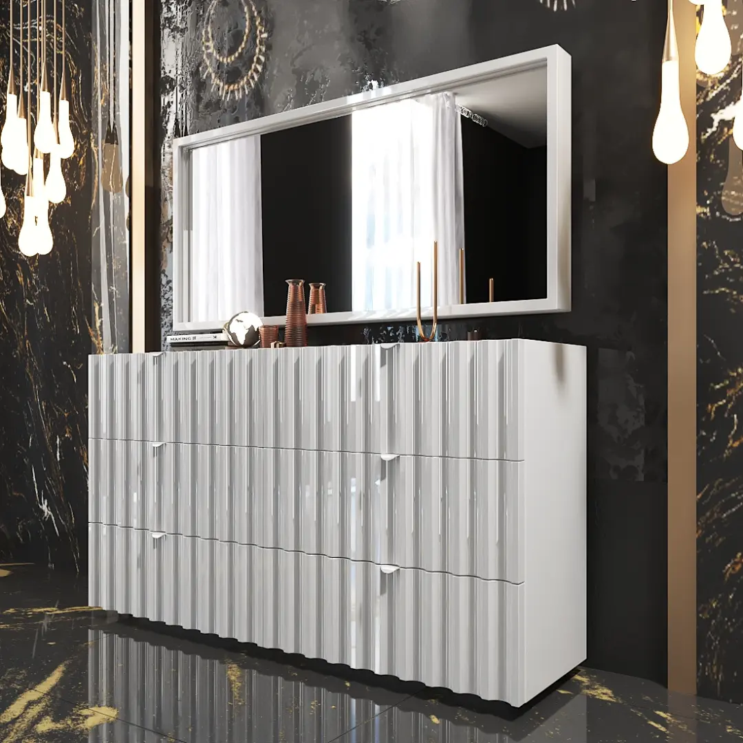 Shiny Orion Double Dresser / Mirror By Esf Furniture | Mobilia Cleopatra 3 Shiny Orion Bedroom Set