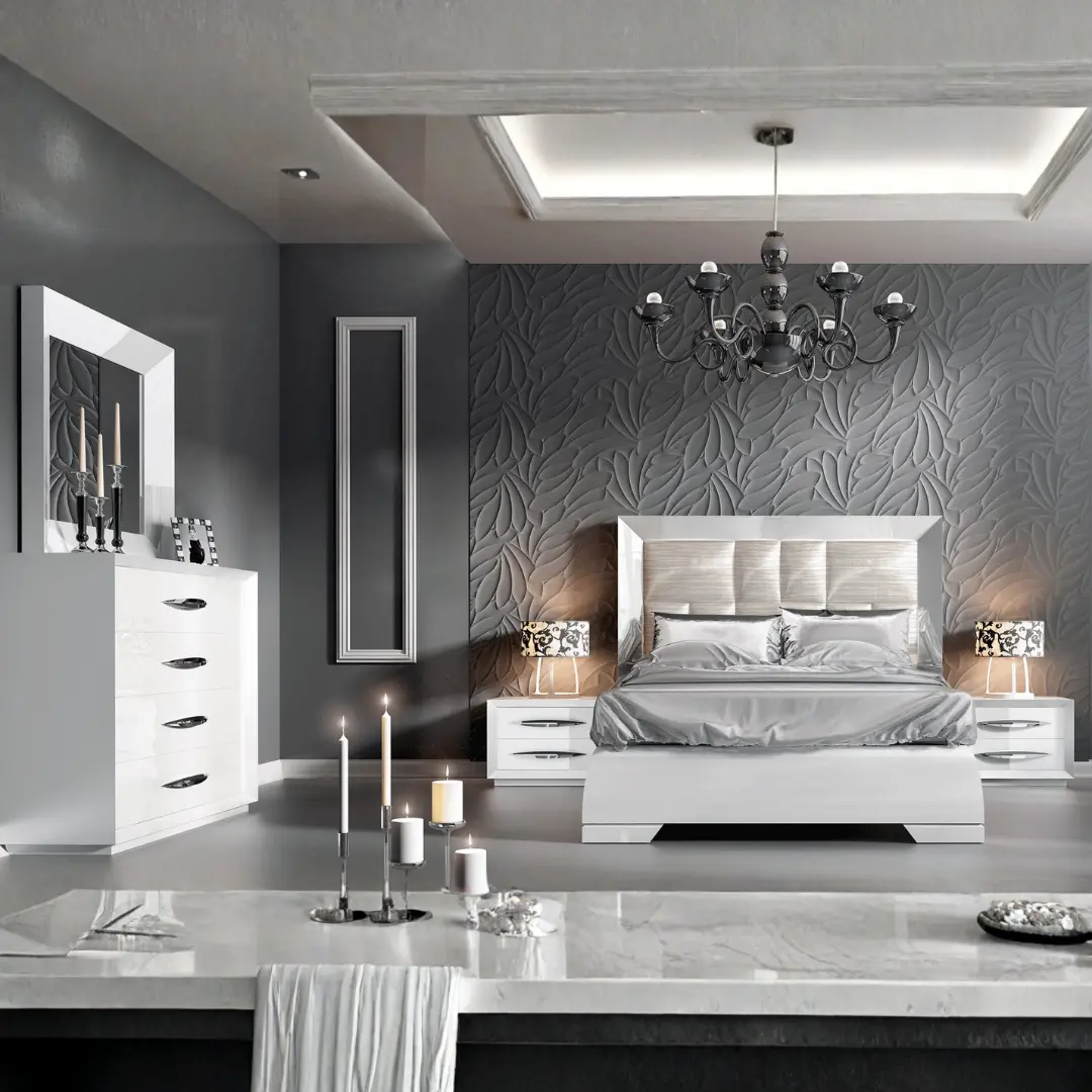 High Gloss Lacquer, Mat Carmen Bedroom Set White By Esf Furniture | Mobilia Cleopatra 3 High Gloss Lacquer, Mat Carmen Bedroom Set White