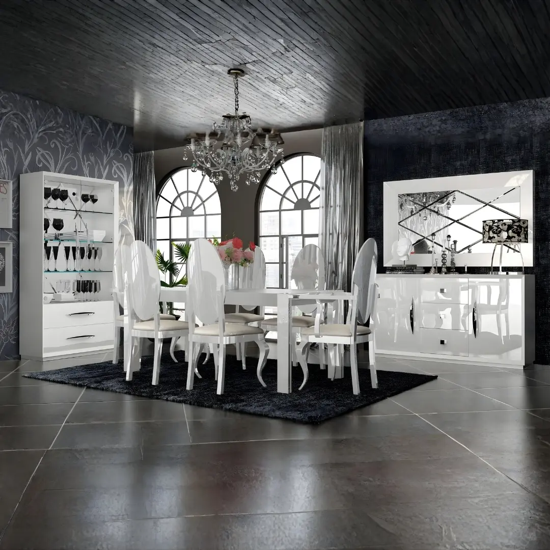 High Gloss Lacquer Mat Carmen White Dining Room Set By Esf Furniture | Mobilia Cleopatra 3 High Gloss Lacquer Mat Carmen White Dining Room Set