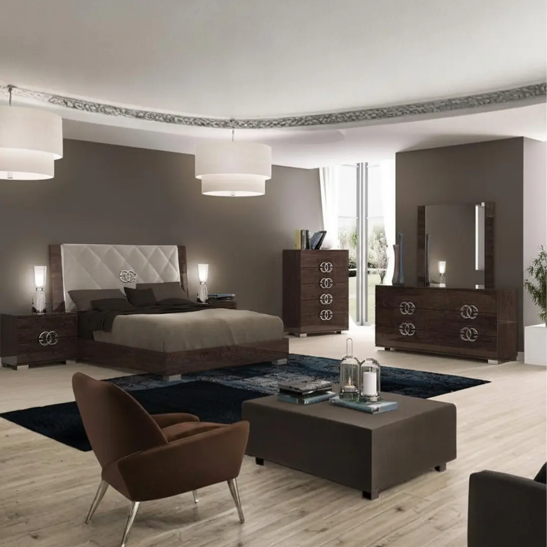 High Gloss Lacquer Prestige Deluxe Bedroom Set By Esf Furniture | Mobilia Cleopatra 3 High Gloss Lacquer Prestige Deluxe Bedroom Set