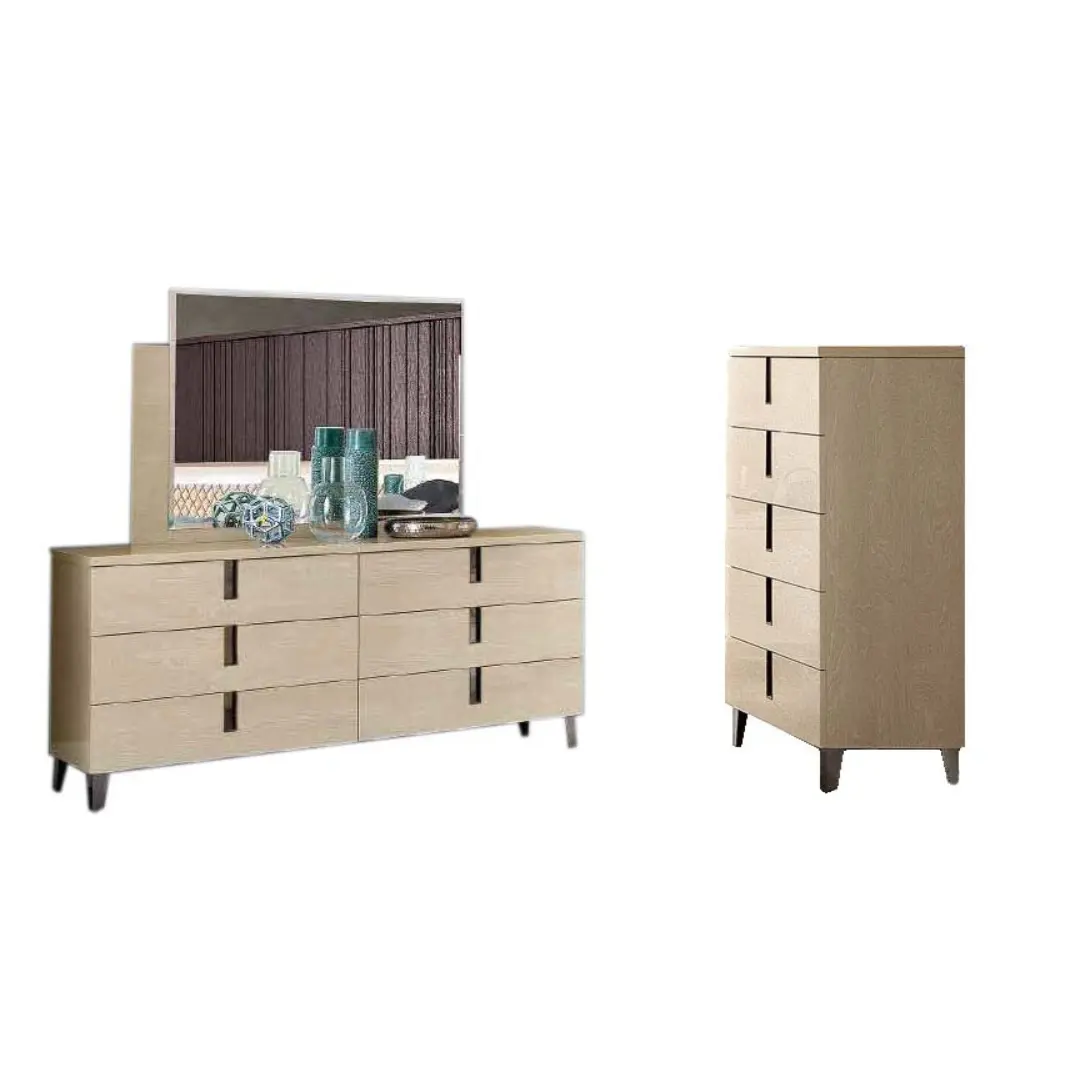 High Gloss Lacquer Ambra Dresser/Chest/Mirror By Esf Furniture | Mobilia Cleopatra 3 High Gloss Lacquer Ambra Dresser/Chest/Mirror