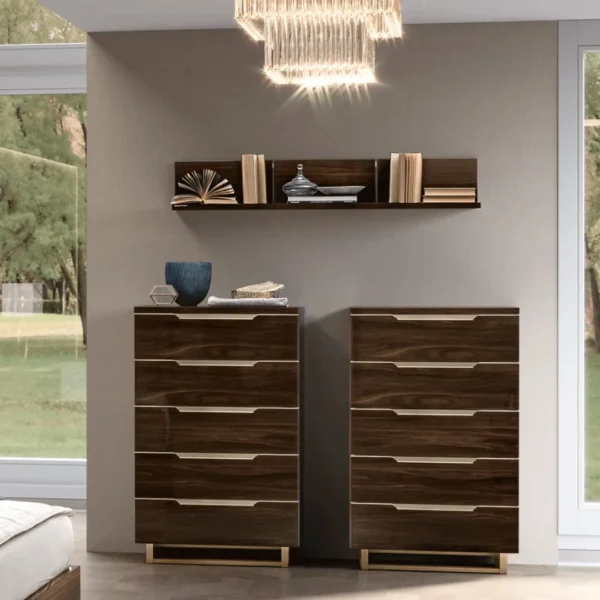 High Gloss Lacquer, Mat Smart Bedroom Walnut Set