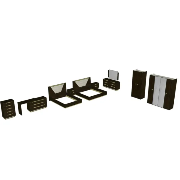 High Gloss Lacquer, Mat Smart Bedroom Walnut Set