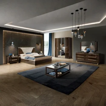 High Gloss Lacquer, Mat Smart Bedroom Walnut Set