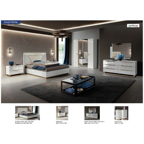 High Gloss Lacquer, Mat Smart Bedroom White Set