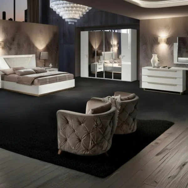 High Gloss Lacquer, Mat Smart Bedroom White Set