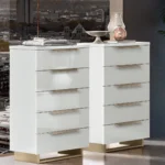 High Gloss Lacquer, Mat Smart Double Dresser White with Mirror and Chest