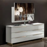 High Gloss Lacquer, Mat Smart Double Dresser White with Mirror and Chest