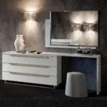 High Gloss Lacquer, Mat Smart Double Dresser White with Mirror and Chest