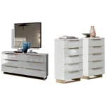 High Gloss Lacquer, Mat Smart Double Dresser White with Mirror and Chest