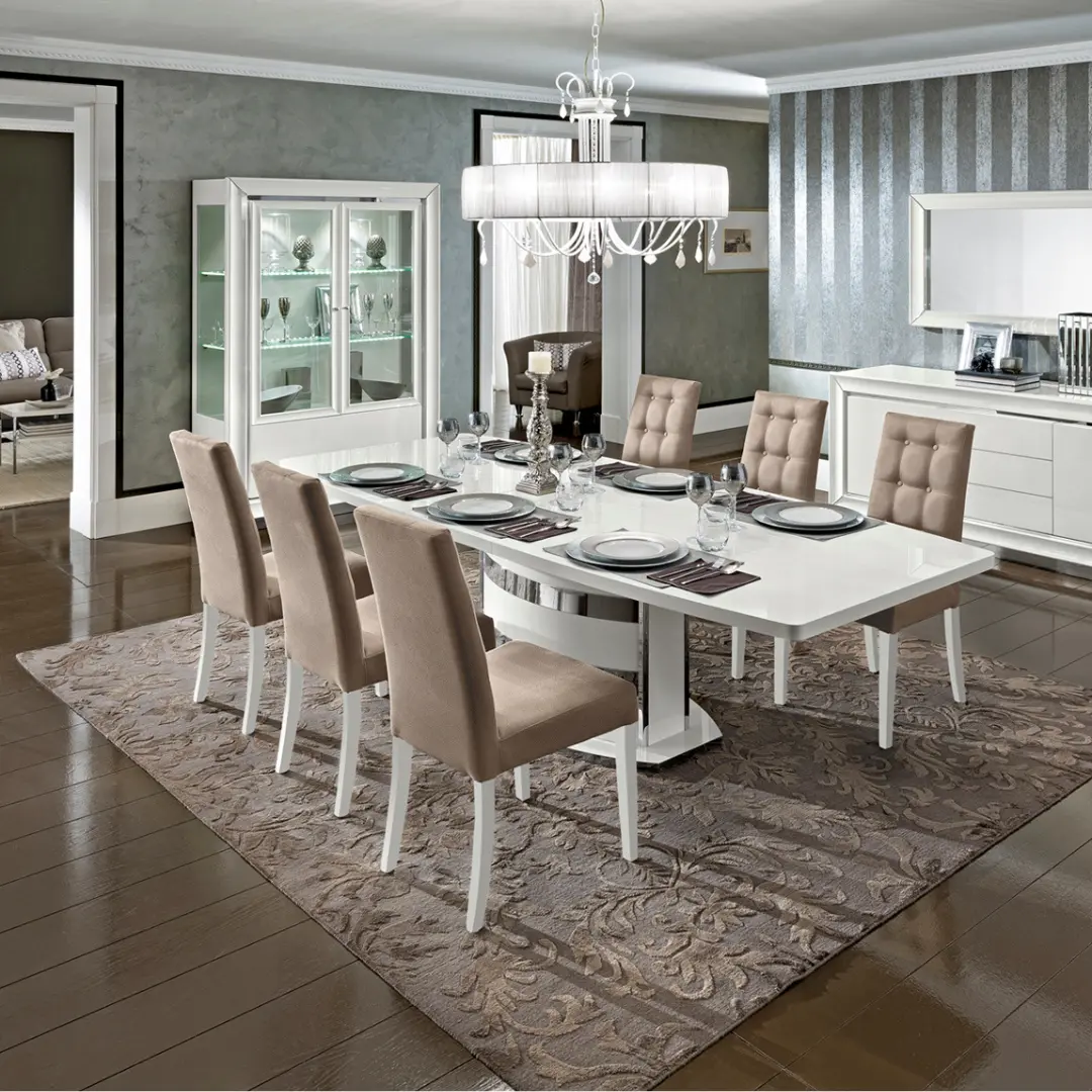High Gloss Lacquer Dama Bianca Dining Set By Esf Furniture | Mobilia Cleopatra 3 High Gloss Lacquer Dama Bianca Dining Set