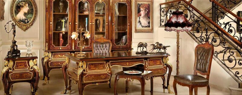 Handmade Desk-533- Set 5Pc (3 Chairs + 1 Table+ 1 Desk) | Mobilia Cleopatra 3 Handmade Desk-533- Set 5Pc (3 Chairs + 1 Table+ 1 Desk) - Image 1
