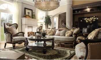 Black Enamel & Gold Finish Victorian Traditional 3PC Sofa Set HD-551 By Homey Design