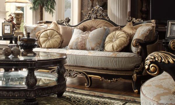 Black Enamel & Gold Finish Victorian Traditional 3PC Sofa Set HD-551 By Homey Design - Image 3