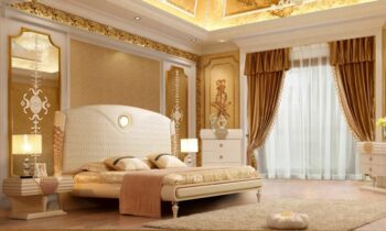 Luxury Cream Leather Contemporary 5PCs King Bedroom Set HD-901 By Homey Design