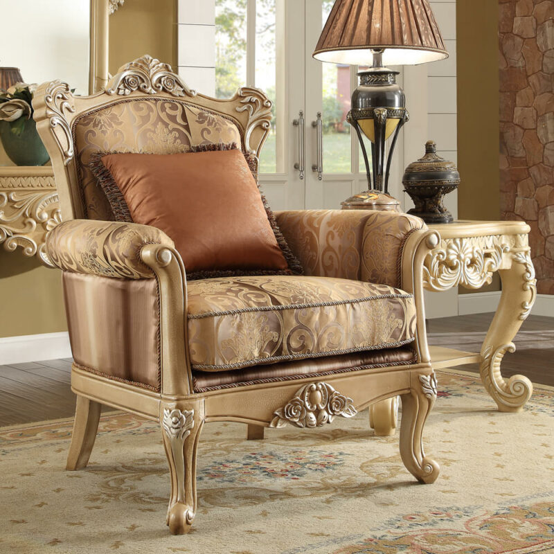 Luxury Chenille Gold Chair Traditional Hd-1633 By Homey Design | Mobilia Cleopatra 3 Luxury Chenille Gold Chair Traditional HD-1633 By Homey Design - Image 1