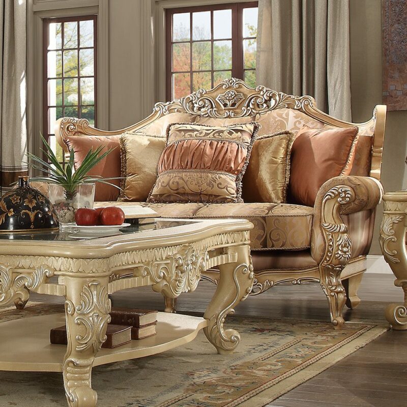 Luxury Chenille Gold Loveseat Traditional Hd-1633 By Homey Design | Mobilia Cleopatra 3 Luxury Chenille Gold Loveseat Traditional HD-1633 By Homey Design - Image 1