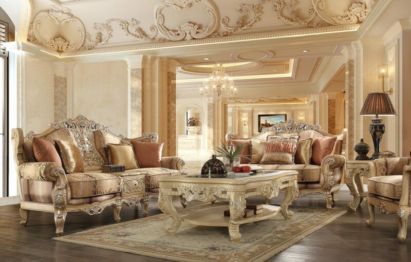 Luxury Chenille Gold Sofa Set 3Pcs Traditional Hd-1633 By Homey Design | Mobilia Cleopatra 3 Luxury Chenille Gold Sofa Set 3Pcs Traditional HD-1633 By Homey Design - Image 1