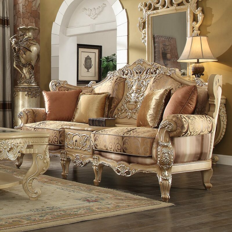 Luxury Chenille Gold Sofa Traditional Hd-1633 By Homey Design | Mobilia Cleopatra 3 Luxury Chenille Gold Sofa Traditional HD-1633 By Homey Design - Image 1