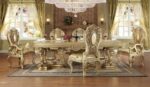 Metallic Bright Gold 7PCs Dining Table Set HD-8016 By Homey Design