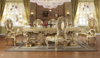 Metallic Bright Gold 7PCs Dining Table Set HD-8016 By Homey Design