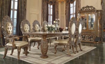 Gold & Brown Victorian 7PCs Dining Table Set HD-8018 By Homey Design
