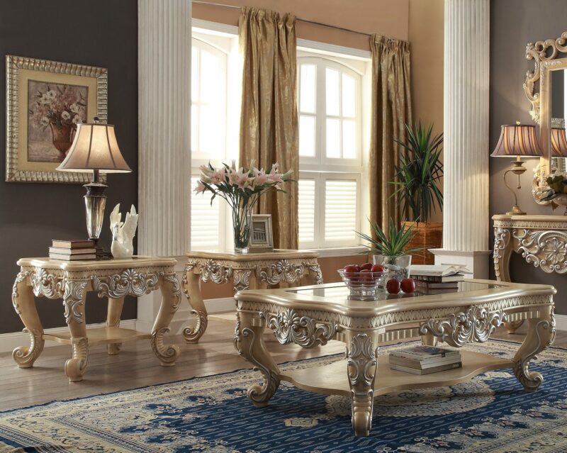 Pickle Frost & Silver 3Pcs Coffee Table Set Hd-7266 By Homey Design | Mobilia Cleopatra 3 Pickle Frost & Silver 3PCs Coffee Table Set HD-7266 By Homey Design - Image 1