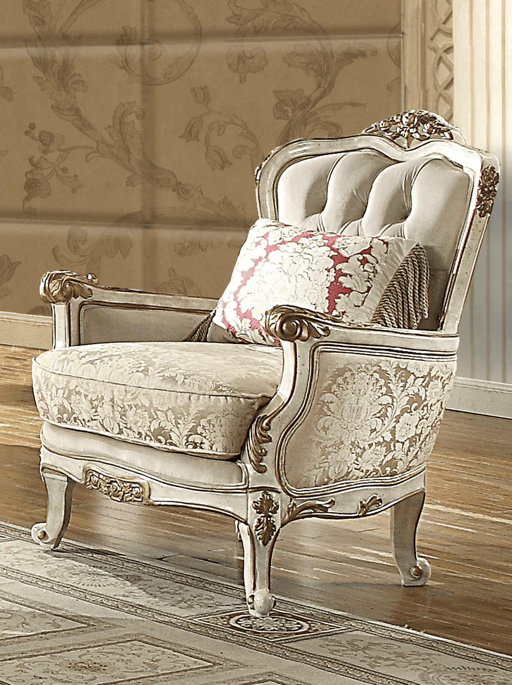Luxury Cream Chenille Chair Hd-7310 By Homey Design | Mobilia Cleopatra 3 Luxury Cream Chenille Chair HD-7310 By Homey Design - Image 1