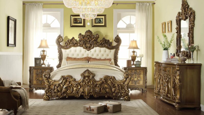 Met Ant Gold & Perfect Brown 4Pcs California King Bedroom Set Hd-8008 By Homey Design | Mobilia Cleopatra 3 Brown Bedroom Set HD-8008