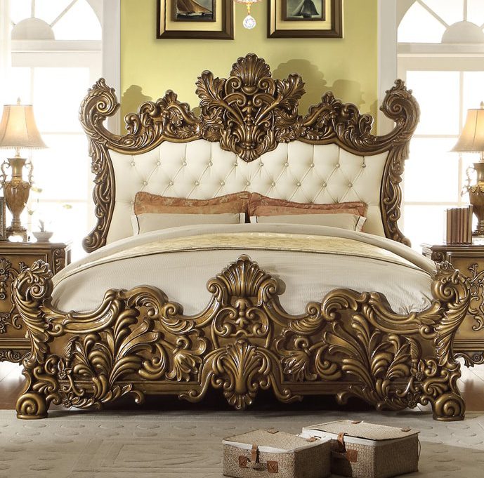 Eastern King Brown Victorian Leather Bed Hd-8008 By Homey Design | Mobilia Cleopatra 3 Brown Leather Bed