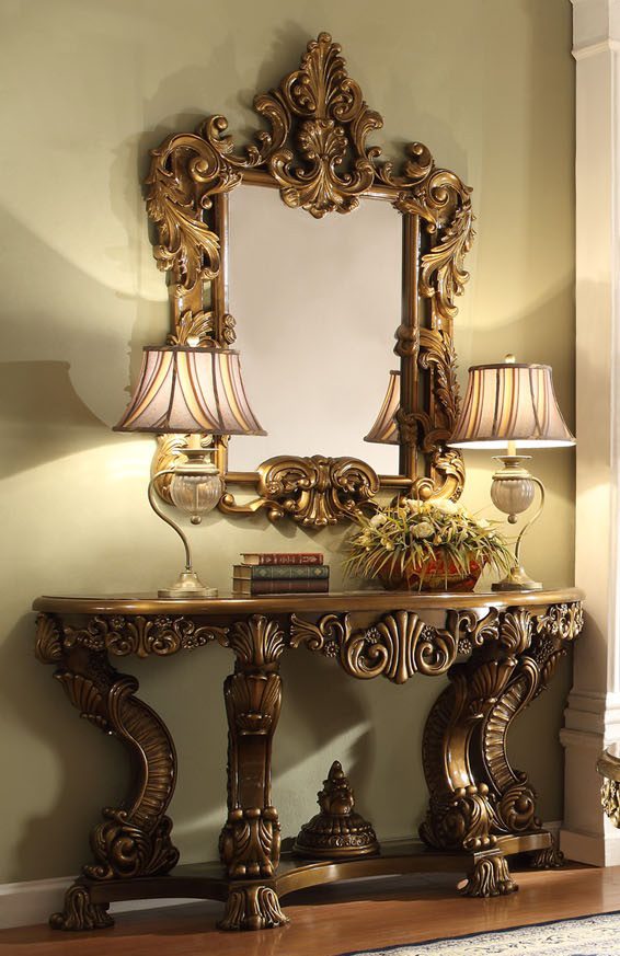 Met Ant Gold & Perfect Victorian Brown Console Table Hd-8008 By Homey Design | Mobilia Cleopatra 3 Met Ant Gold & Perfect Victorian Brown Console Table HD-8008 By Homey Design - Image 1
