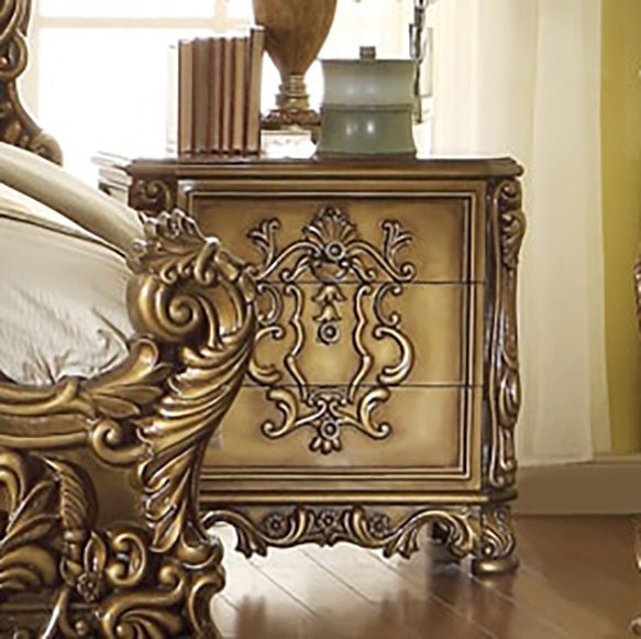 Met Ant Gold & Perfect Brown Nightstand Hd-8008 By Homey Design | Mobilia Cleopatra 3 Met Ant Gold & Perfect Brown Nightstand HD-8008 By Homey Design - Image 1