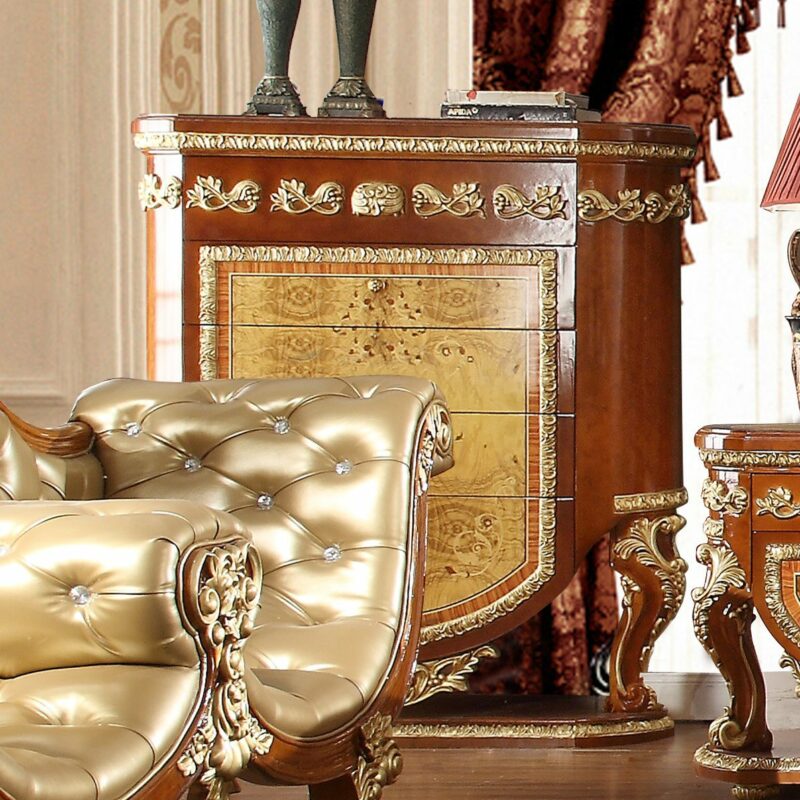 Luxury Chest Light Cherry & Gold Carved Wood Traditional Homey Design Hd-8024 | Mobilia Cleopatra 3 Luxury Chest Light Cherry & Gold Carved Wood Traditional Homey Design HD-8024 - Image 1