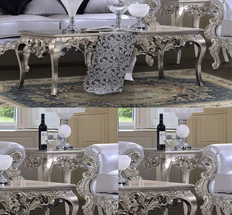 Belle Silver 3Pc Coffee Table Set Hd-13006 By Homey Design | Mobilia Cleopatra 3 Belle Silver 3PC Coffee Table Set HD-13006 By Homey Design - Image 1