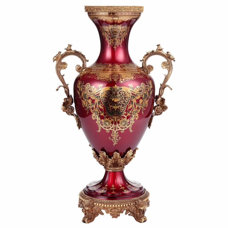Bronze & Ruby Red Vase Hd-6028 By Homey Design | Mobilia Cleopatra 3 Bronze & Ruby Red Vase HD-6028 By Homey Design - Image 1