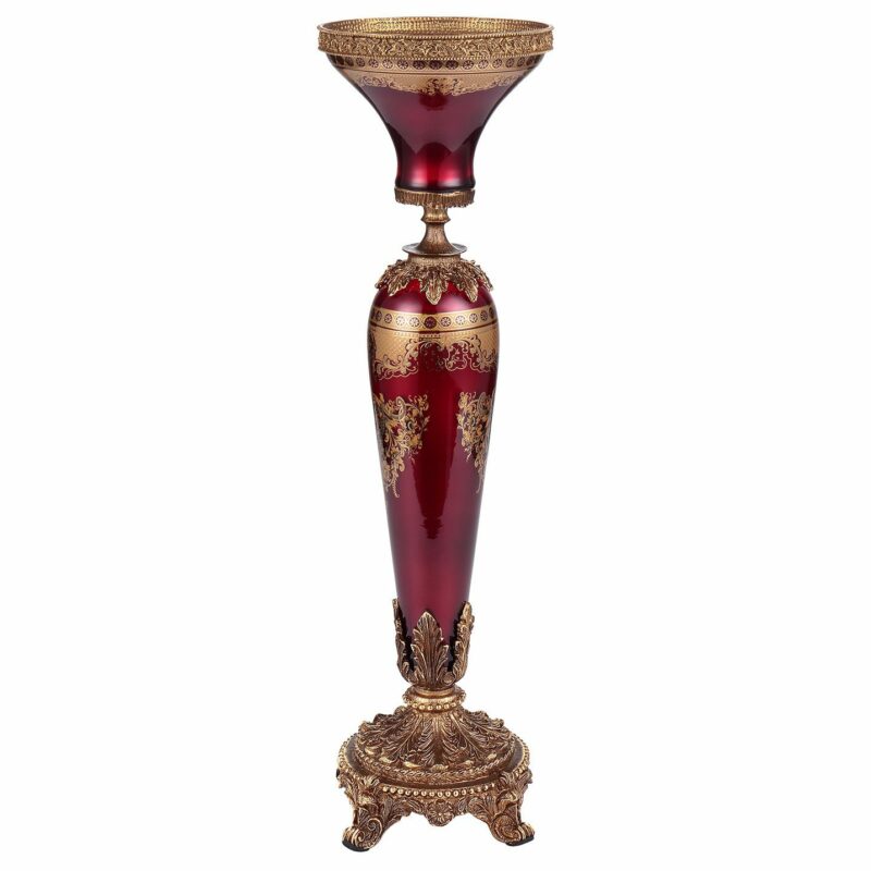 Bronze & Ruby Red Candleholder Hd-6020 By Homey Design | Mobilia Cleopatra 3 Bronze & Ruby Red Candleholder HD-6020 By Homey Design - Image 1