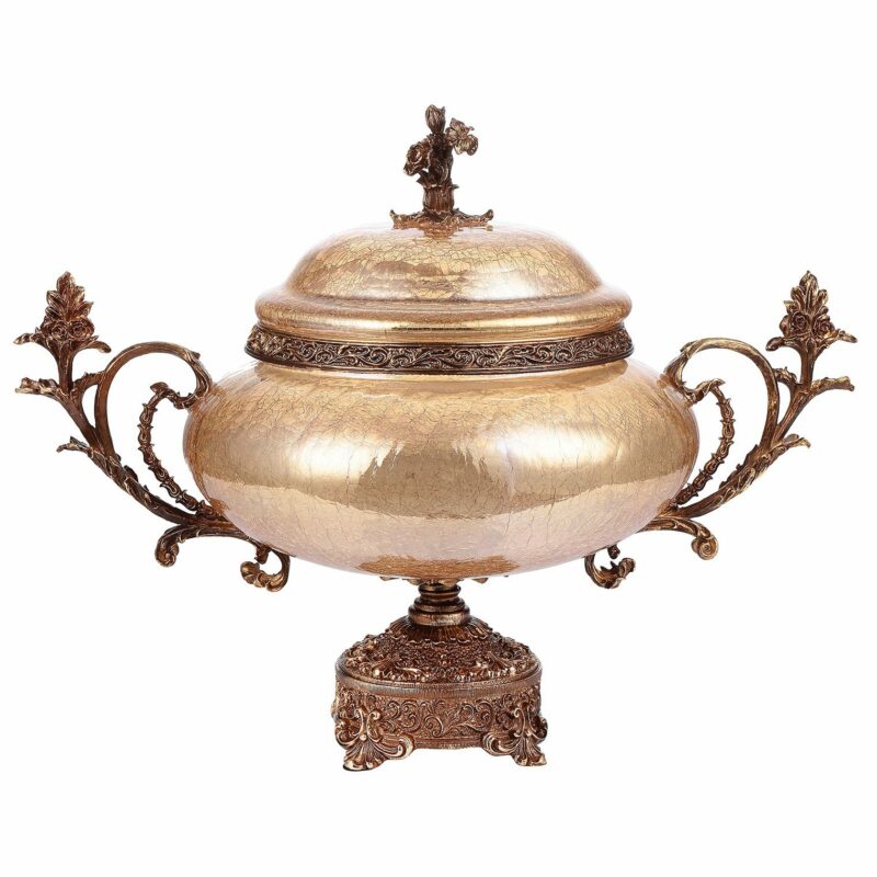 Bronze & Golden Pearl Crackle Urn Hd-6009 By Homey Design | Mobilia Cleopatra 3 Bronze & Golden Pearl Crackle URN HD-6009 By Homey Design - Image 1