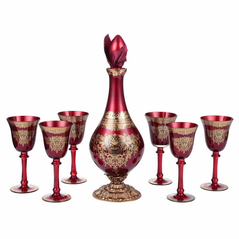 Bronze & Ruby Red 7Pcs Decanter Hd-6031 By Homey Design | Mobilia Cleopatra 3 Bronze & Ruby Red 7PCs Decanter HD-6031 By Homey Design - Image 1