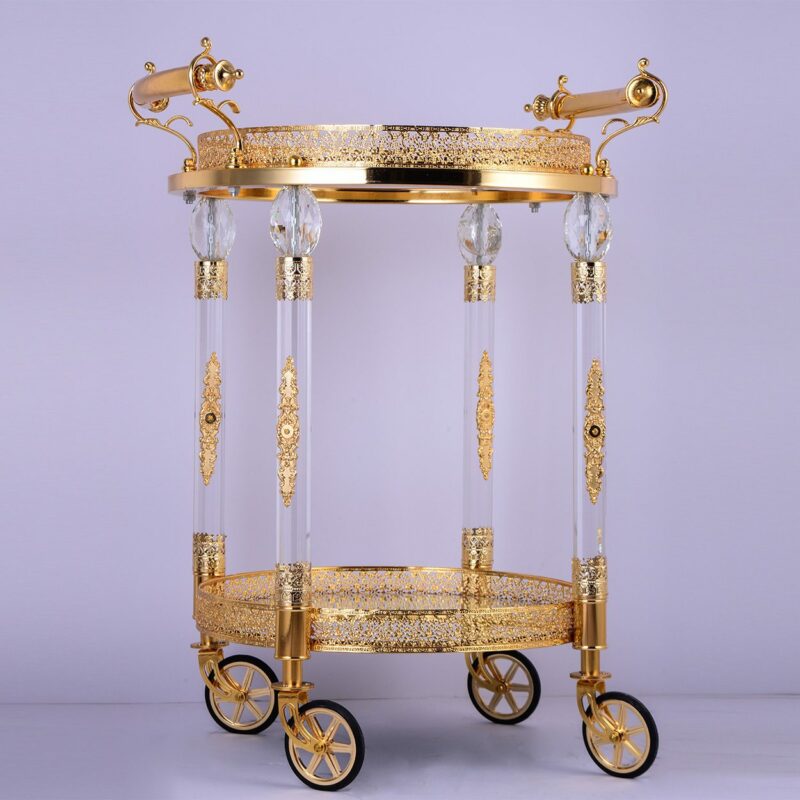 Golden Brass Bar Cart Hd-352 By Homey Design | Mobilia Cleopatra 3 Golden Brass Bar Cart HD-352 By Homey Design - Image 1