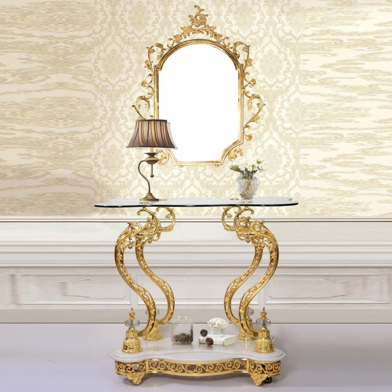 Golden Brass Console With Mirror Hd-263 By Homey Design | Mobilia Cleopatra 3 Golden Brass Console with Mirror HD-263 By Homey Design - Image 1