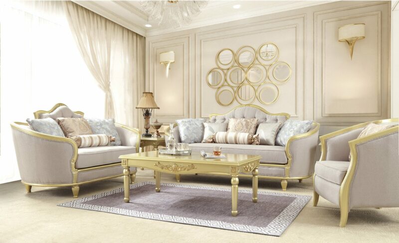 Metallic Gold 3Pc Sofa Set Hd-710 By Homey Design | Mobilia Cleopatra 3 Metallic Gold 3PC Sofa Set HD-710 By Homey Design - Image 1
