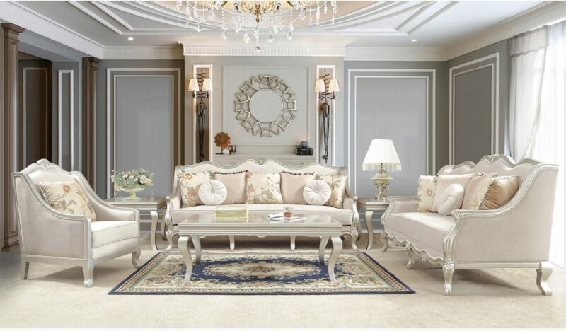 Metallic Silver 3 Pc Sofa Set Hd-2057 By Homey Design | Mobilia Cleopatra 3 Metallic Silver 3 PC Sofa Set HD-2057 By Homey Design - Image 1