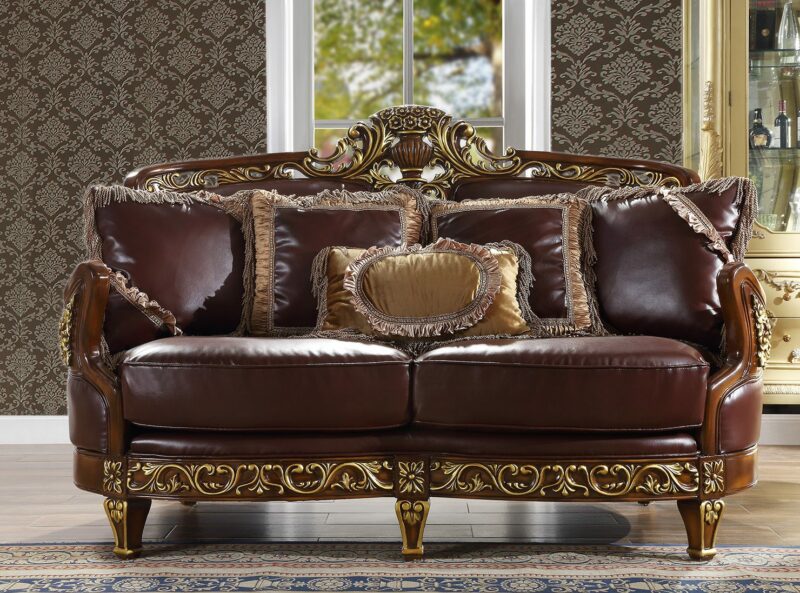 Mahogany & Metallic Bright Gold Hd-89 Loveseat Homey Design | Mobilia Cleopatra 3 Mahogany & Metallic Bright Gold HD-89 Loveseat Homey Design - Image 1
