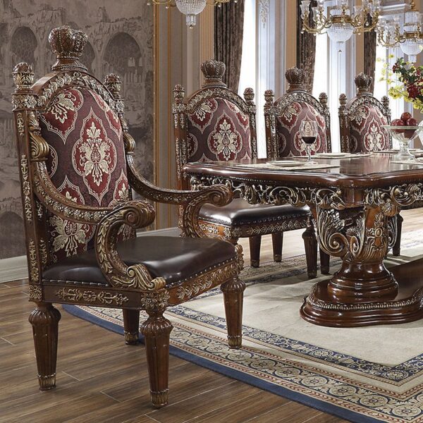Burl & Metallic Antique Gold 9PCs Dining Table Set HD-1804 By Homey Design - Image 2