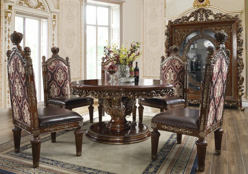 Burl & Metallic Gold 5Pcs Round Dining Set Hd-1804 By Homey Design | Mobilia Cleopatra 3 Burl & Metallic Gold 5PCs Round Dining Set HD-1804 By Homey Design - Image 1