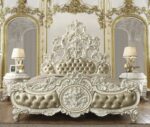 White & Gold Brush Highlights Finish California King Bed HD-1806 By Homey Design