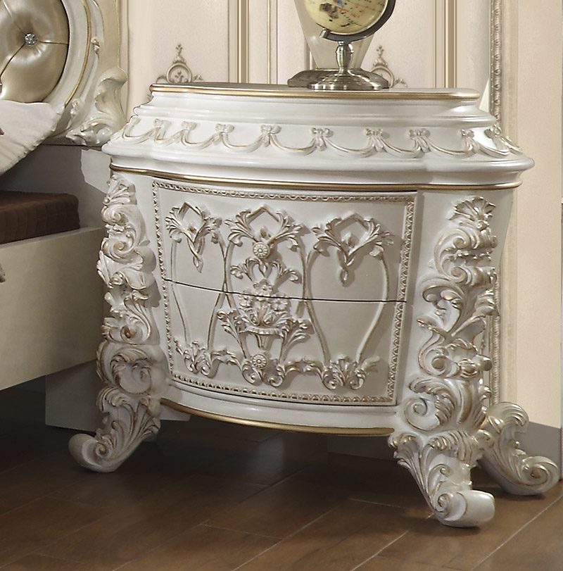 White & Gold Brush Highlights Finish Nightstand Hd-1806 By Homey Design | Mobilia Cleopatra 3 White & Gold Brush Highlights Finish Nightstand HD-1806 By Homey Design - Image 1